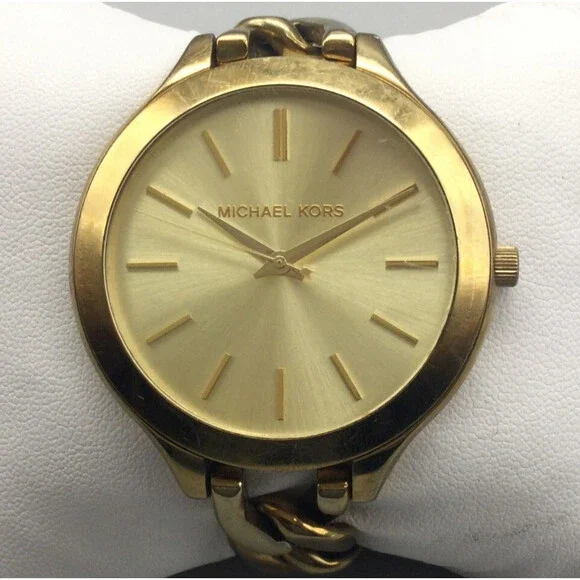 Michael Kors Gold Toned Chain Watch, New Battery Michael Kors Stainless Steel Watch MK-1038 Gold Tone. Needs  main image 2